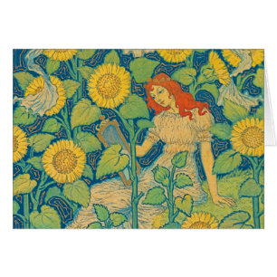 Flower Child Woman in Sunflower Garden