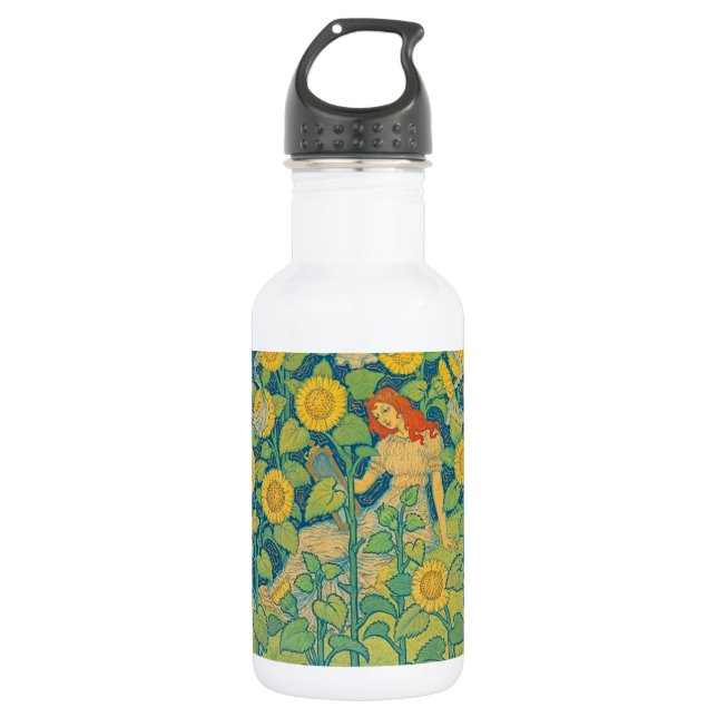 Flower Child Woman in Sunflower Garden 532 Ml Water Bottle (Front)
