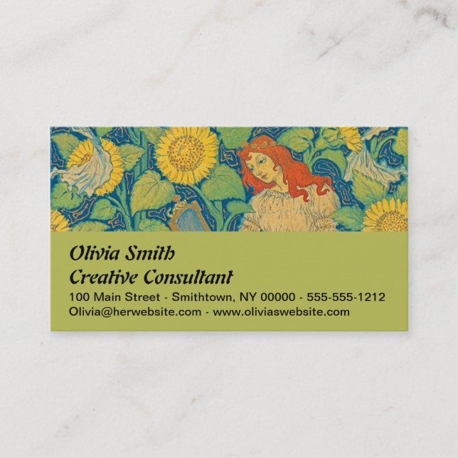Flower Child Woman in Sunflower Garden Business Card (Front)