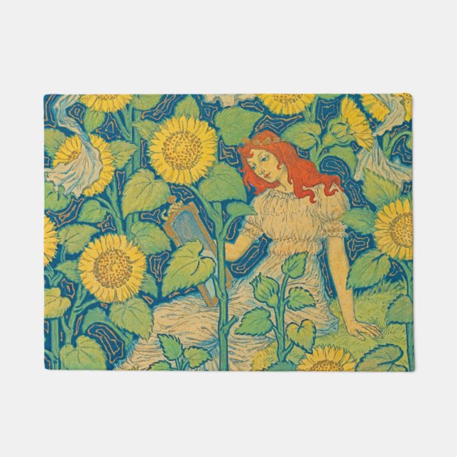 Flower Child Woman in Sunflower Garden Doormat (Front)