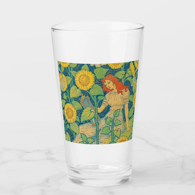 Flower Child Woman in Sunflower Garden Glass (Front)