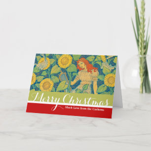 Flower Child Woman in Sunflower Garden Holiday Card