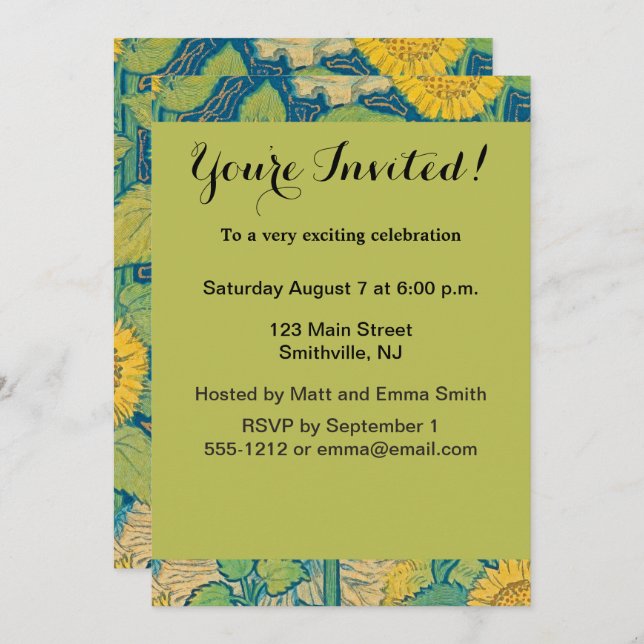 Flower Child Woman in Sunflower Garden Invitation (Front/Back)