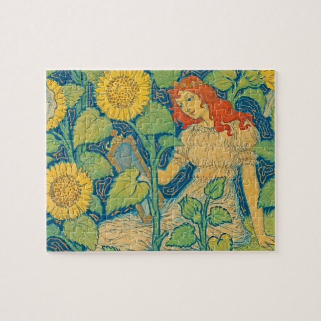 Flower Child Woman in Sunflower Garden Jigsaw Puzzle (Horizontal)