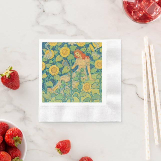 Flower Child Woman in Sunflower Garden Napkin (Insitu)