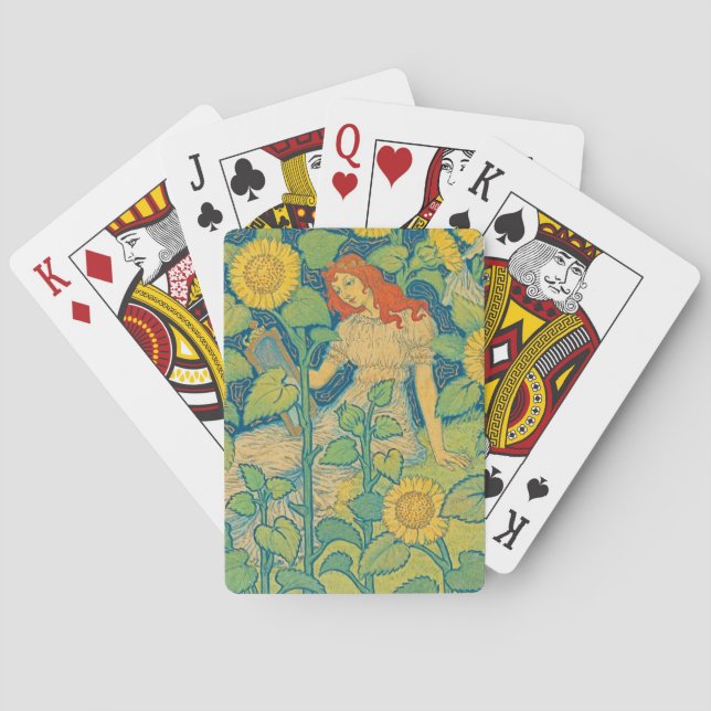Flower Child Woman in Sunflower Garden Playing Cards (Back)