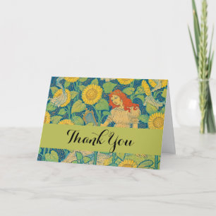 Flower Child Woman in Sunflower Garden Thank You Card