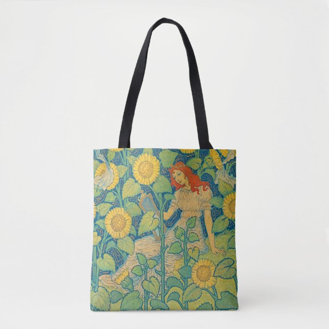 Flower Child Woman in Sunflower Garden Tote Bag (Front)