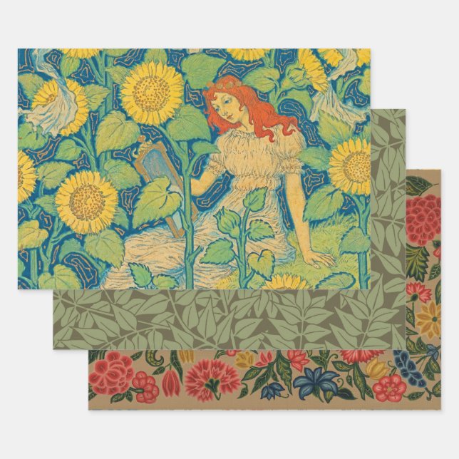 Flower Child Woman in Sunflower Garden Wrapping Paper Sheet (Set)