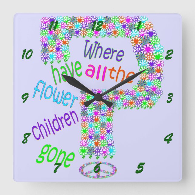 Flower Children Square Wall Clock (Front)