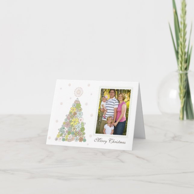 Flower Christmas Tree Family Photo Card Template (Front)