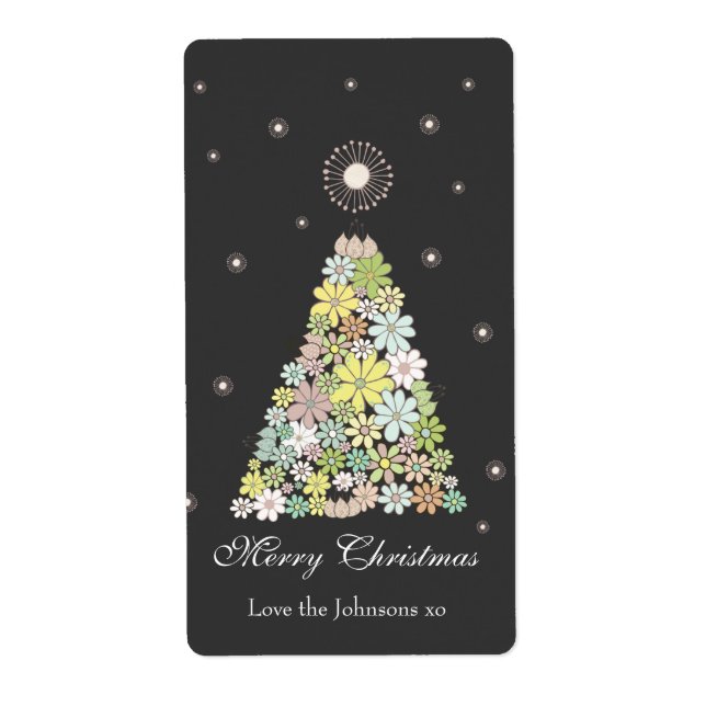 Flower Christmas Tree Gift Present Tag Label (Front)