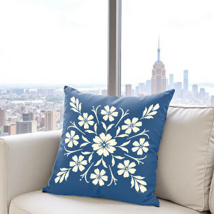 Flower Clock Medallion Navy Cushion