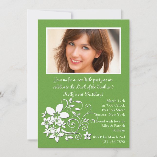 Flower Cluster Green Photo Invitation (Front)