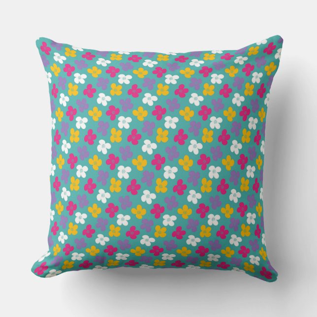 Flower Clusters on Teal for a Bright Look Cushion (Front)