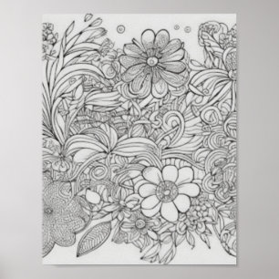 Flower Collage Coloring Poster Wall Decor