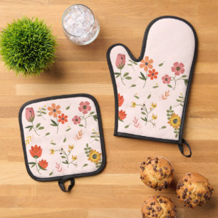 flower collection oven mitt & pot holder set