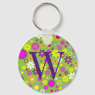Flower Colourful Floral Initial Monogram Keychain