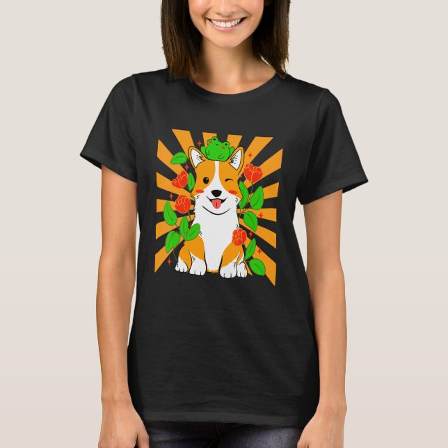 Flower Corgi Dog T-Shirt (Front)