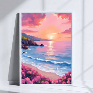 Flower Cove Pink Ocean Watercolor Floral Poster