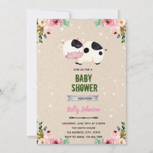 Flower cow shower birthday invitation