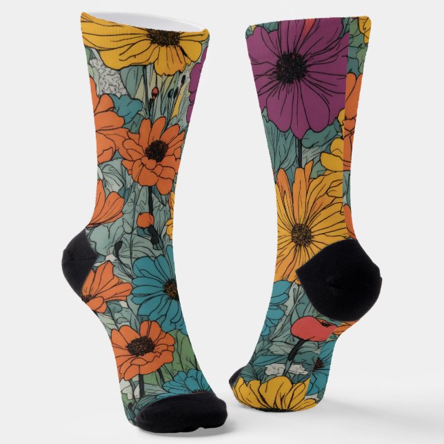Flower Crew Socks – Stylish Floral Design  (Angled)