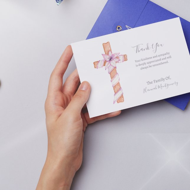 Flower Cross Photo Sympathy Funeral Card (Creator Uploaded)