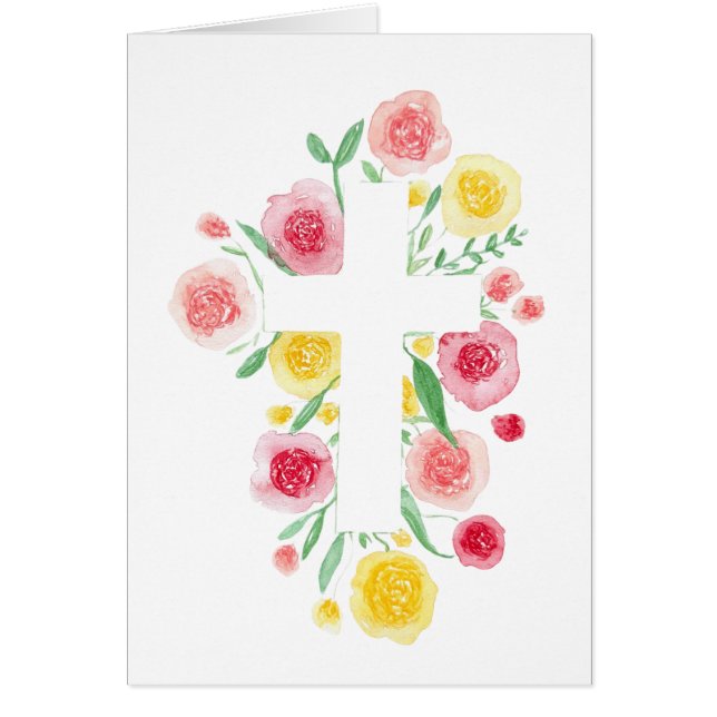 Flower Cross Watercolor Print Greeting Card (Front)