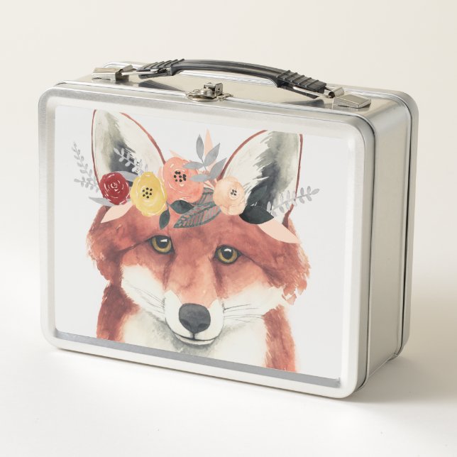 Flower Crown Forester Fox Metal Lunch Box (Front)