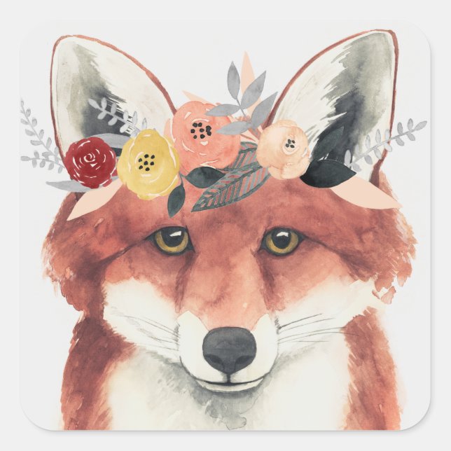 Flower Crown Forester Fox Square Sticker (Front)