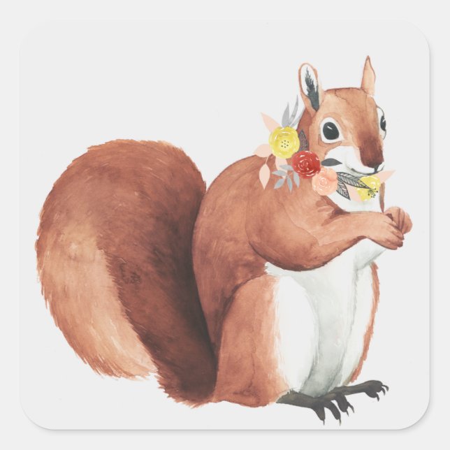 Flower Crown Forester Squirrel Square Sticker (Front)