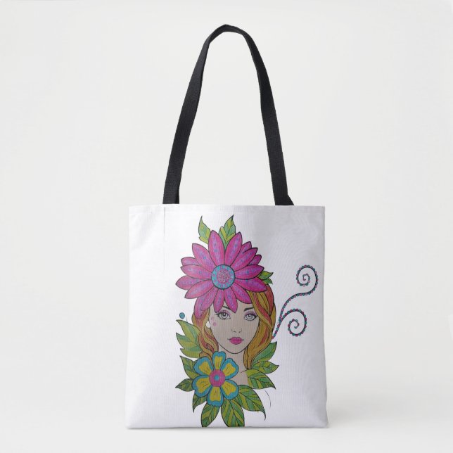 Flower Crown Girl Boho Tote Bag (Front)