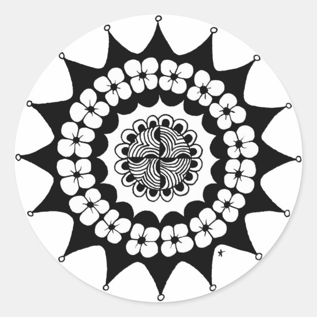Flower Crown Zen Mandala Classic Round Sticker (Front)