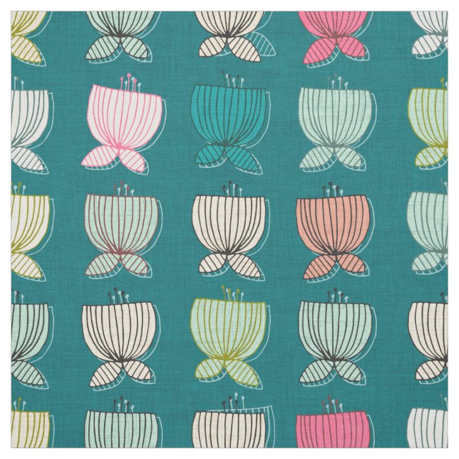 flower cups teal fabric (Swatch)