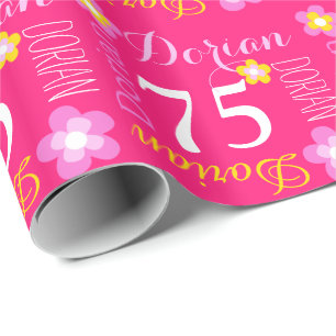Flower custom name Dorian 75 birthday wrap Wrapping Paper