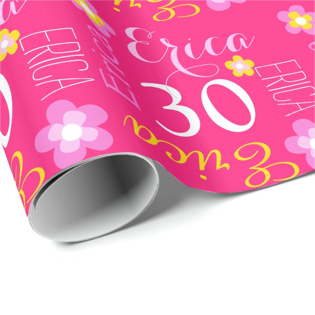 Flower custom name Erica 30 birthday wrap Wrapping Paper (Roll Corner)