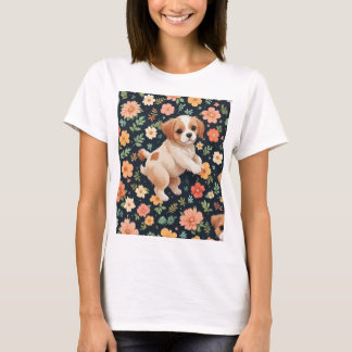 flower cute standing dog Women T-shirts