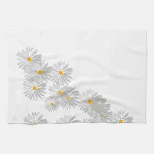 Flower daisy white minimal pattern tea towel
