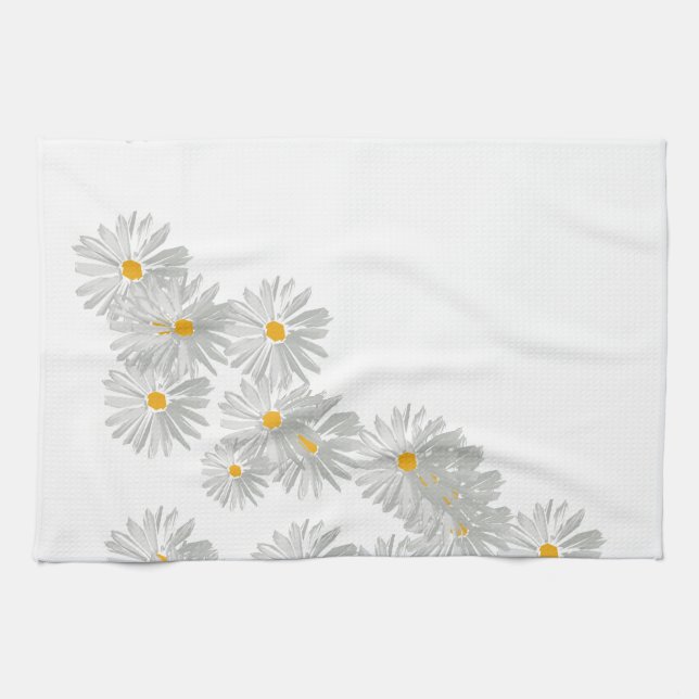Flower daisy white minimal pattern tea towel (Horizontal)