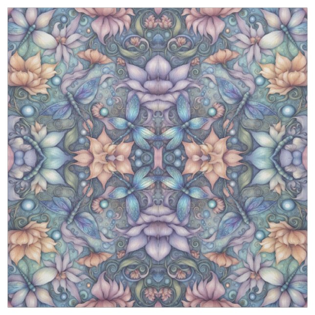 FLower Damask Blue Gold Design Fabric (Swatch)