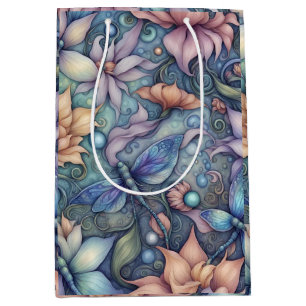 FLower Damask Blue Gold Medium Gift Bag