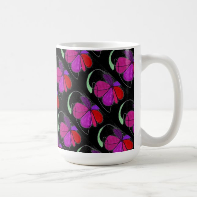 "Flower Dance on Black Tiled" Abstract Design Mug (Right)