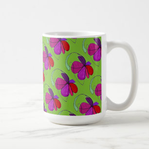 "Flower Dance on Green Tiled" Abstract Design Mug