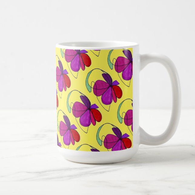 "Flower Dance on Yellow Tiled" Abstract Design Mug (Right)