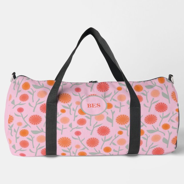 Flower Dandelion Monogram Personalised Duffle Bag (Front)