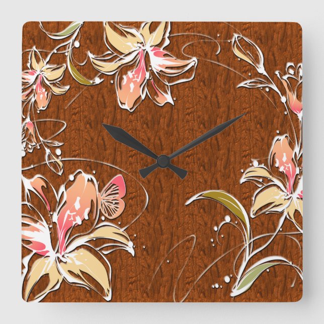 Flower Decor 10 Wall Clocks & Numeral Options (Front)