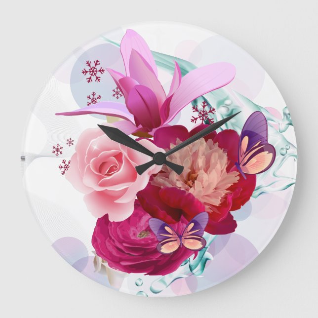 Flower Decor 12 Wall Clocks & Numeral Options (Front)