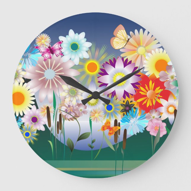 Flower Decor 14 Wall Clocks & Numeral Options (Front)