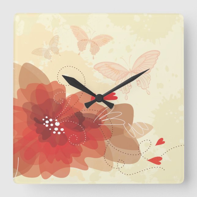 Flower Decor 17 Wall Clocks & Numeral Options (Front)