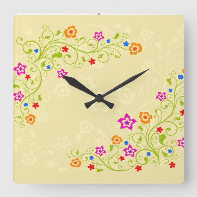 Flower Decor 1 Wall Clocks & Numeral Options (Front)